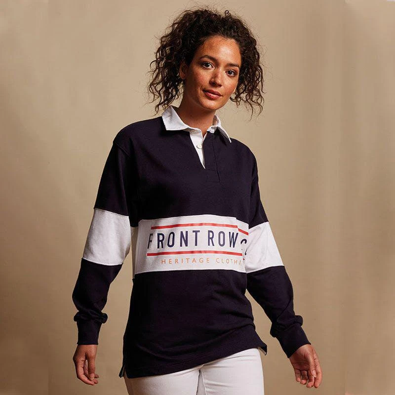 商品Front Row|Front Row Adults Unisex Panelled Tag Free Rugby Shirt (Navy/White),价格¥193,第2张图片详细描述
