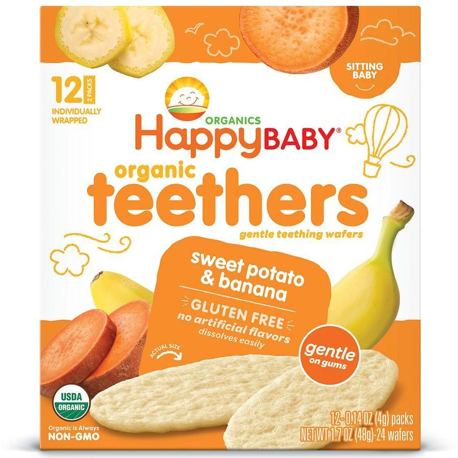 商品Happy Baby|婴儿2段辅食有机磨牙华夫饼干 香蕉甜薯味 24只 48g,价格¥41,第1张图片
