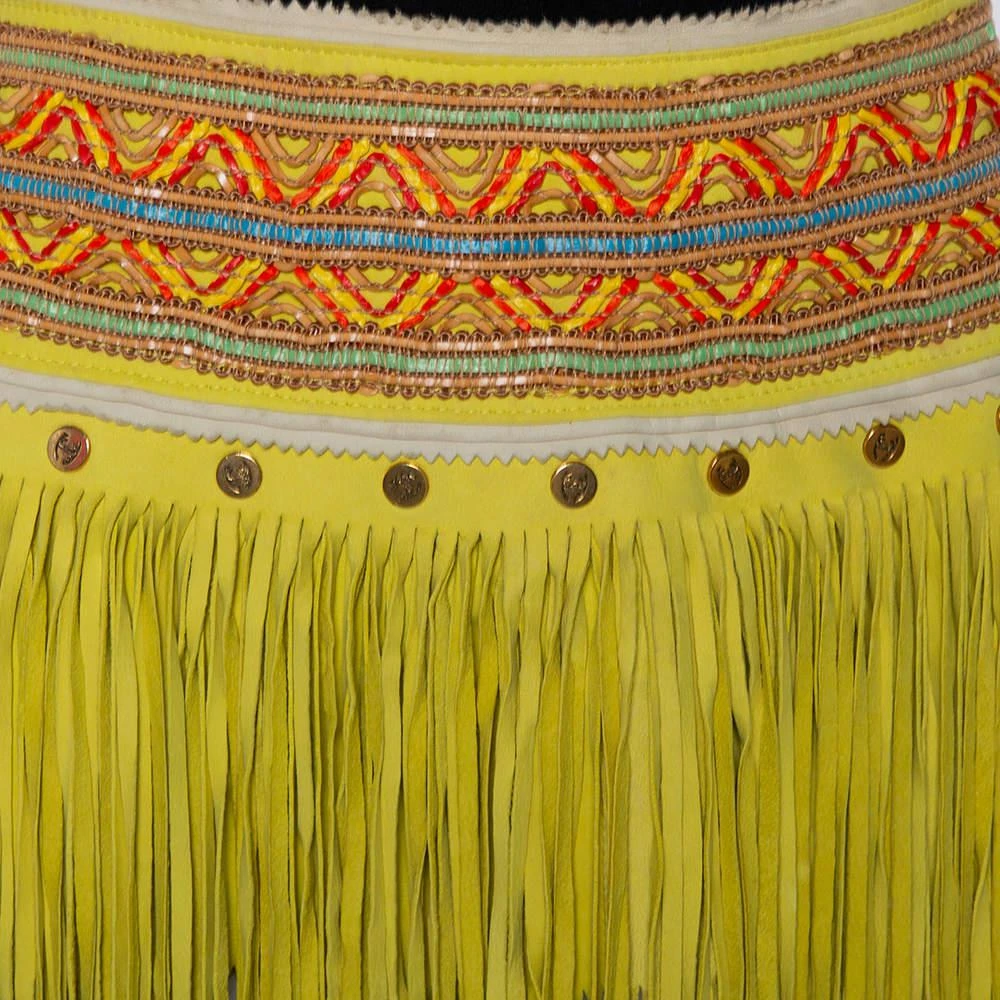 商品[二手商品] Just Cavalli|Just Cavalli Neon Yellow Leather Fringed Tribal Mini Skirt M,价格¥1034,第4张图片详细描述