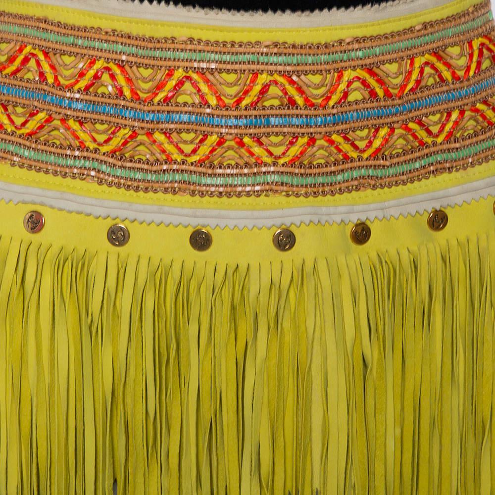 商品[二手商品] Just Cavalli|Just Cavalli Neon Yellow Leather Fringed Tribal Mini Skirt M,价格¥989,第6张图片详细描述