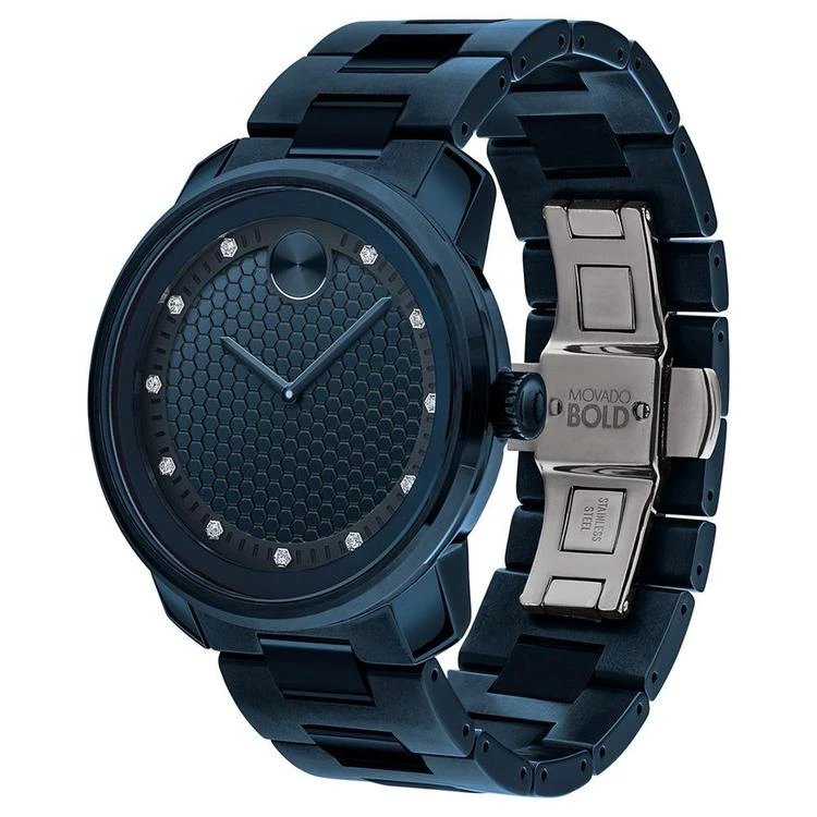 商品Movado|Men's Swiss Bold Diamond-Accent Blue Stainless Steel Bracelet Watch 43mm 3600450,价格¥6261,第2张图片详细描述