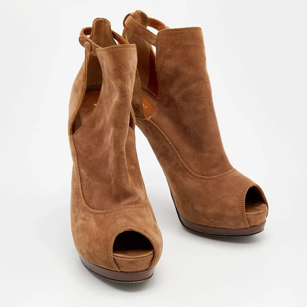 商品[二手商品] Fendi|Fendi Brown Suede Peep Toe Platform Booties Size 38.5,价格¥1221,第4张图片详细描述