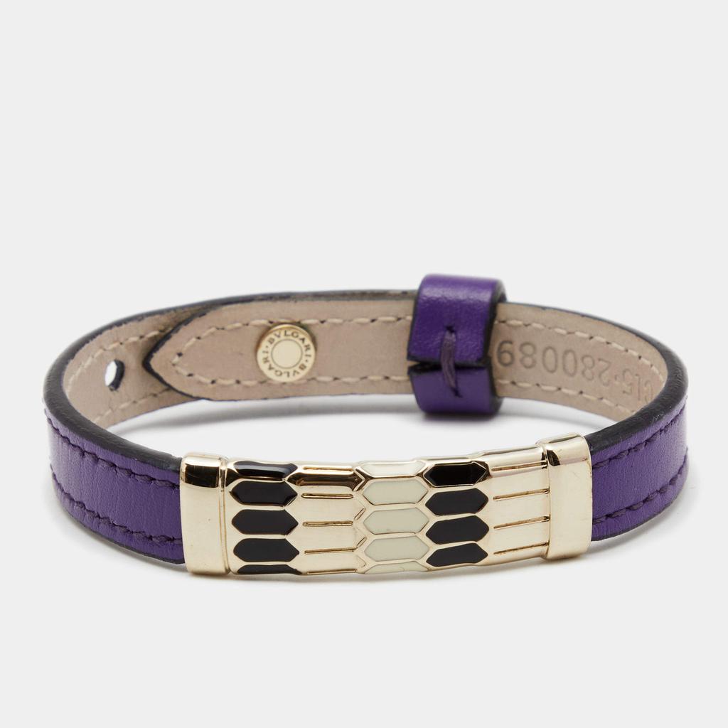 Bvlgari Scaglie Enamel Purple Leather Gold Plated Bracelet商品第1张图片规格展示