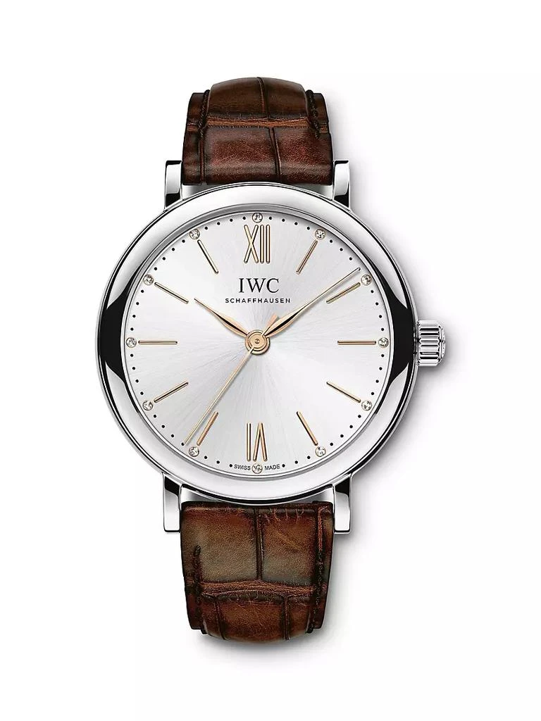 商品IWC Schaffhausen|Portofino Stainless Steel, Diamond & Alligator Strap Watch,价格¥40853,第1张图片