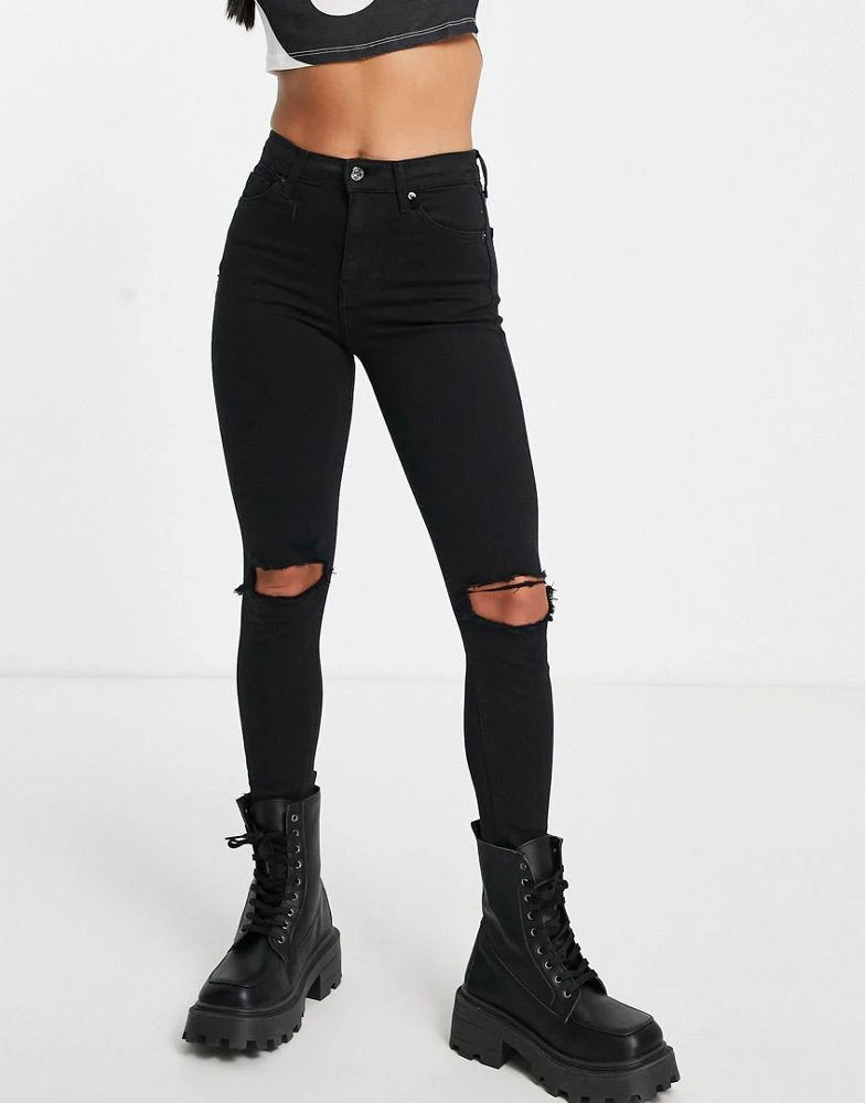 商品Topshop|Topshop Petite Jamie jeans with knee rips in black ,价格¥242,第4张图片详细描述