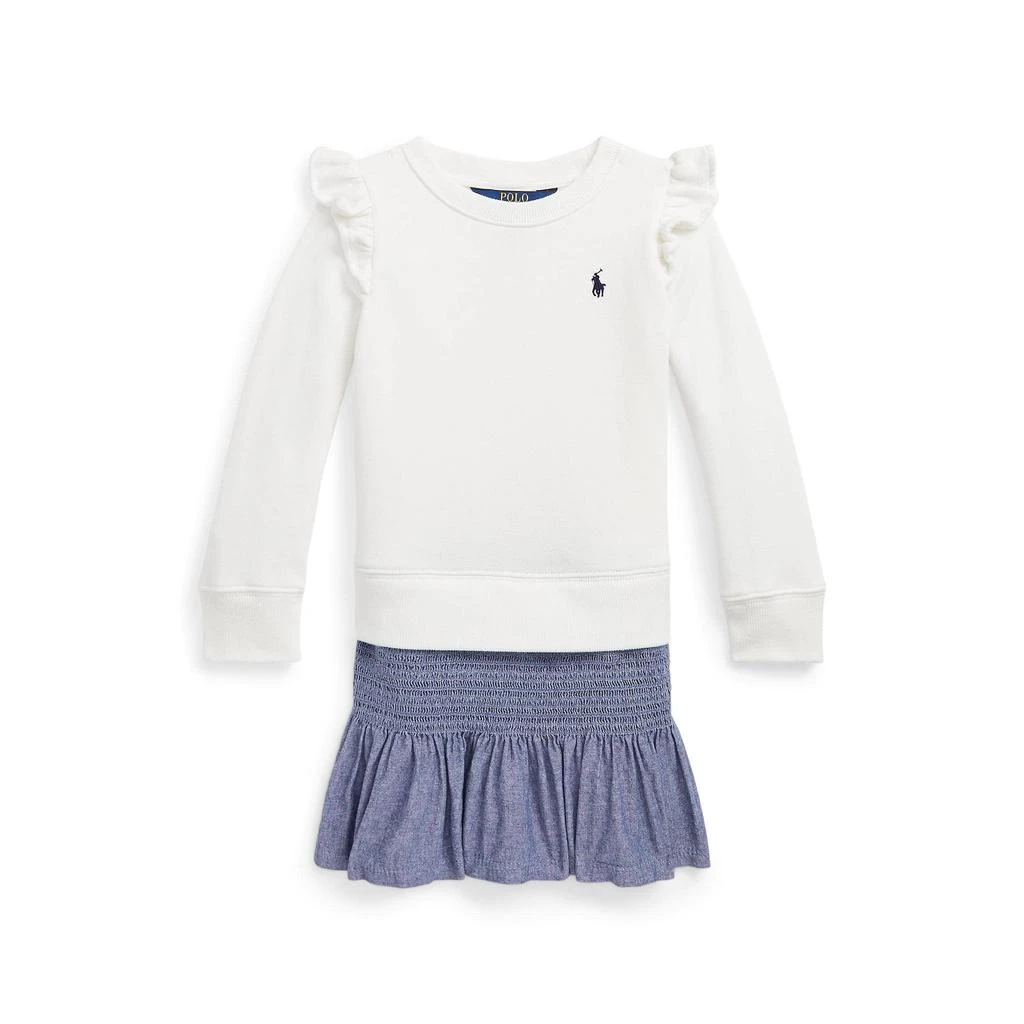 商品Ralph Lauren|Chambray & Fleece Sweatshirt Dress (Little Kids),价格¥332,第1张图片