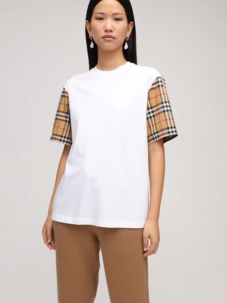 商品Burberry|Carrick Cotton T-shirt W/ Check Sleeves,价格¥3438,第1张图片详细描述