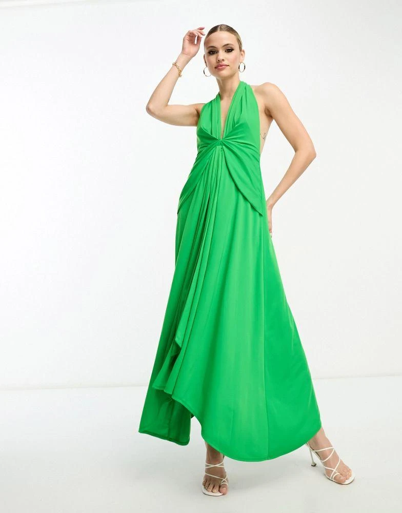 商品ASOS|ASOS DESIGN Tall deep plunge sash midi dress in green,价格¥230,第4张图片详细描述