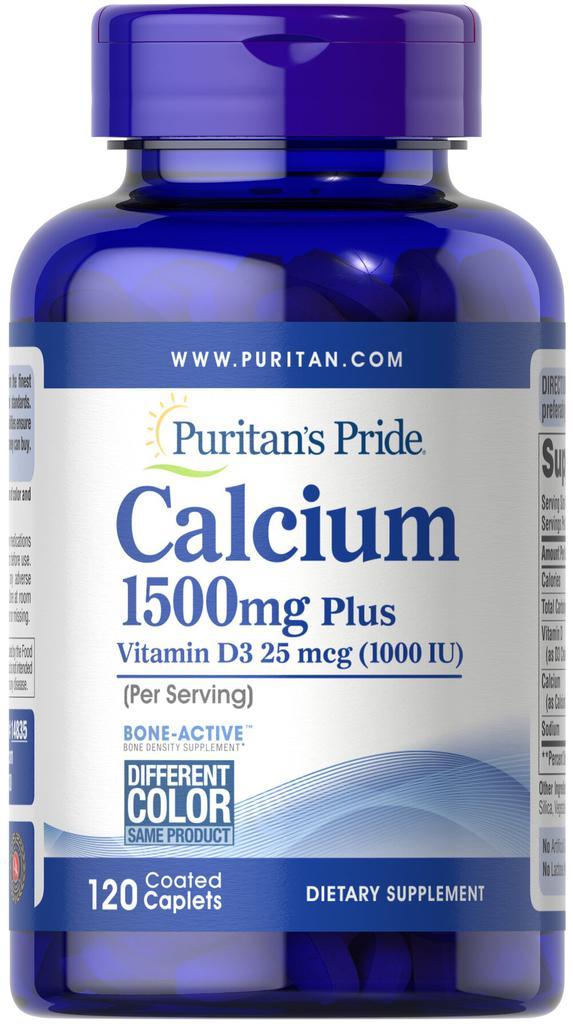 商品Puritan's Pride|Calcium 1500 mg plus Vitamin D3 1000 IU 120 Caplets,价格¥158-¥316,第1张图片
