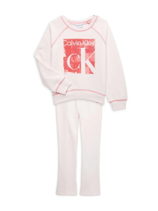 商品Calvin Klein|Girl's 2-Piece Logo Fleece Sweatshirt & Bottom Set,价格¥150,第1张图片