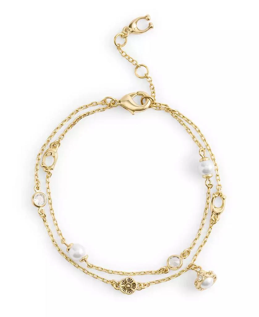 商品Coach|Faux Stone Signature Heritage Cultivated Pearl Charm Double Strand Bracelet,价格¥748,第1张图片