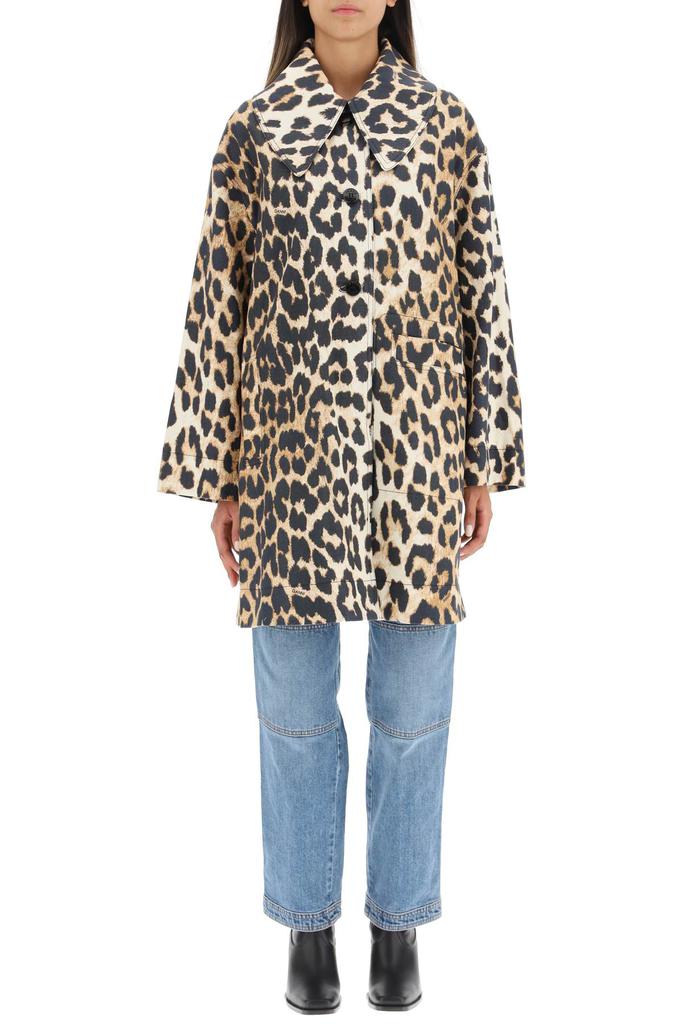 Ganni Oversized Jacket In Leopard Print Canvas商品第2张图片规格展示
