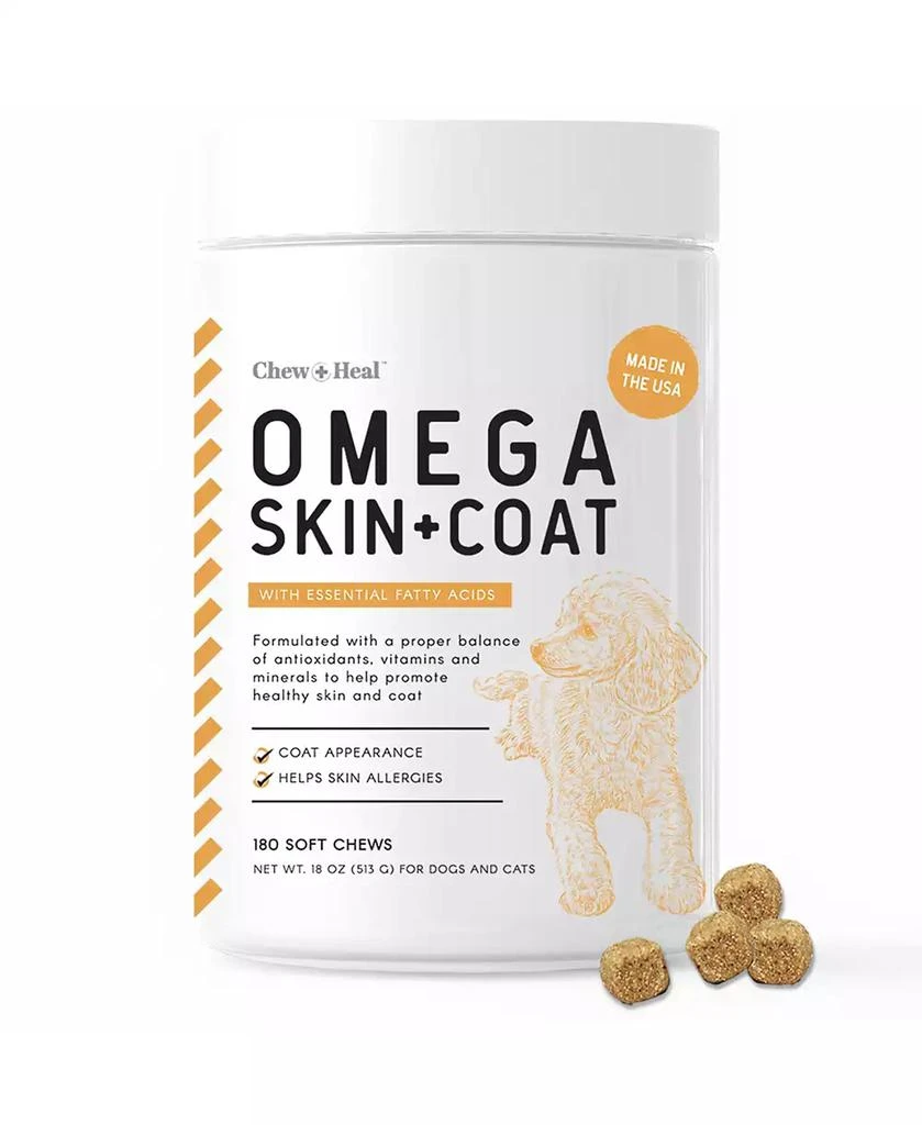 商品Chew + Heal|Omega Skin + Coat Fish Oil Supplement for Dogs - 180 Delicious Chews,价格¥209,第1张图片