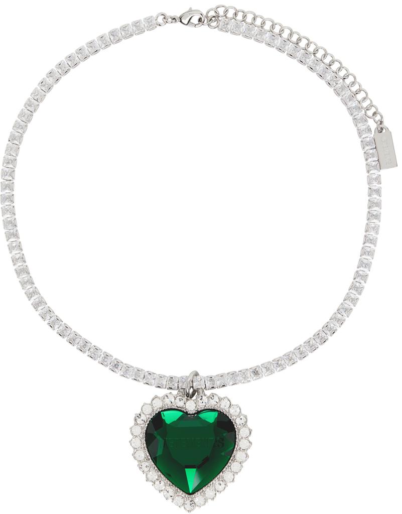 Silver & Green Crystal Heart Necklace商品第1张图片规格展示