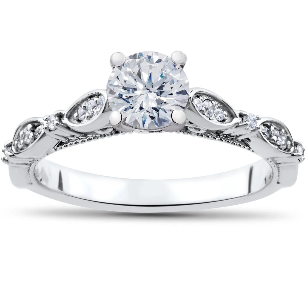 商品Pompeii3|1 ct Vintage Diamond Engagement Ring & Matching Wedding Band Set 14k White Gold,价格¥9437,第3张图片详细描述