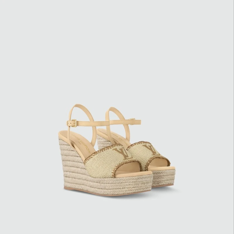 商品Louis Vuitton|【预售3-7天】LV/路易威登 女士浅褐色拉菲草坡跟鞋,价格¥8931,第5张图片详细描述