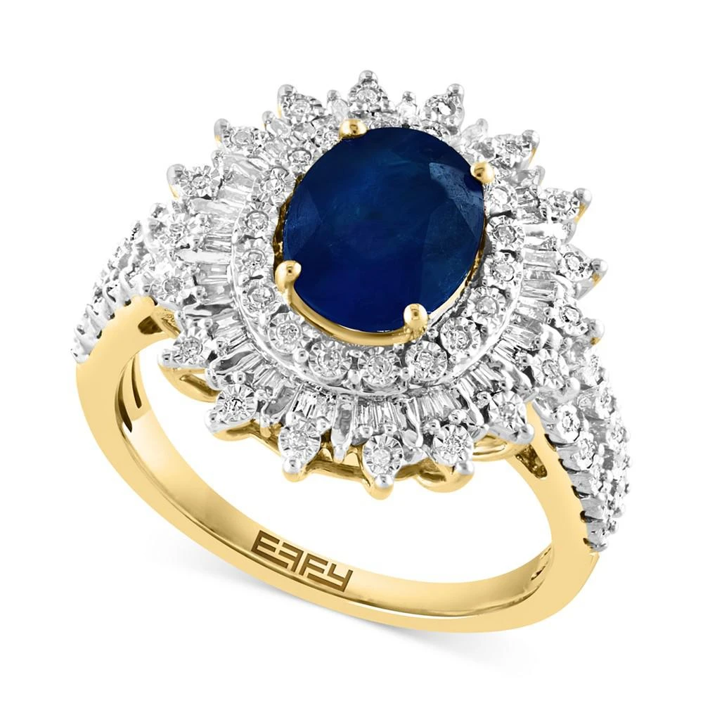 商品Effy|EFFY® Sapphire (1-7/8 ct. t.w.) & Diamond (1/4 ct. t.w.) Halo Ring in 14k Two-Tone Gold,价格¥22424,第1张图片