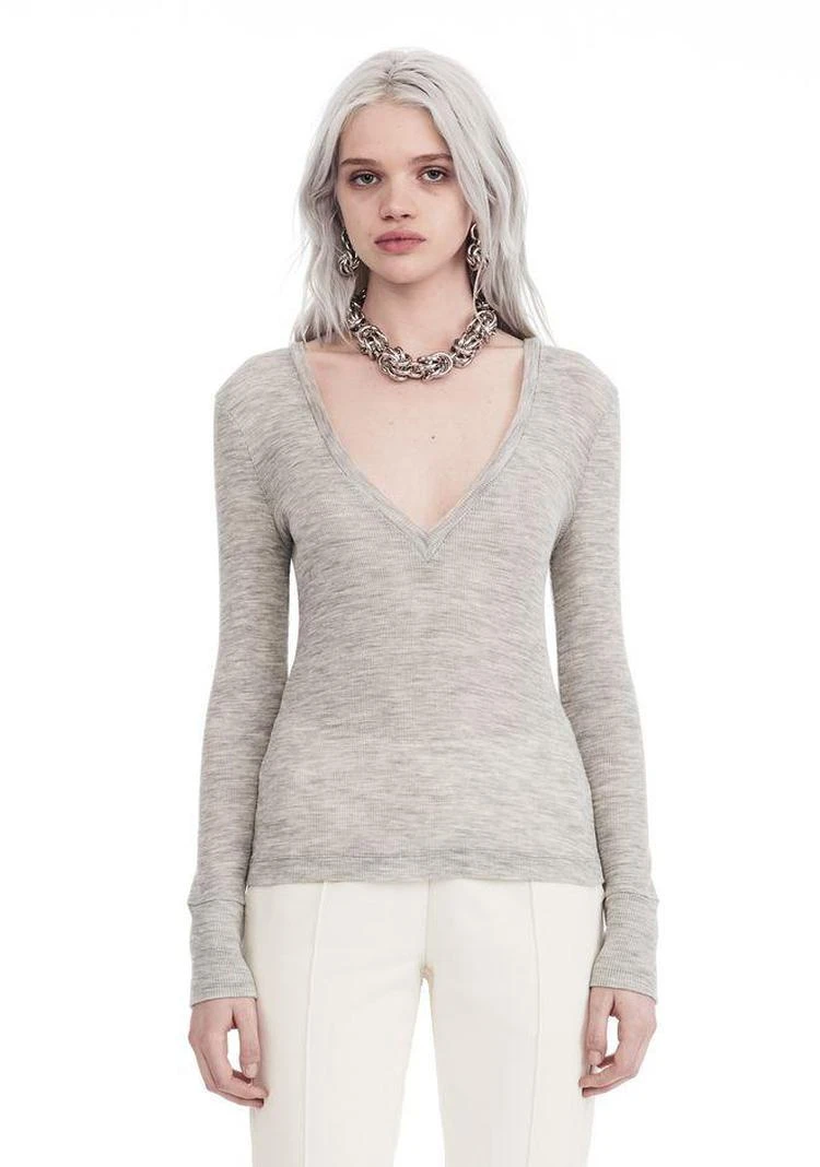 商品Alexander Wang|SHEER WOOLY RIB L/S DEEPV TOP,价格¥928,第3张图片详细描述