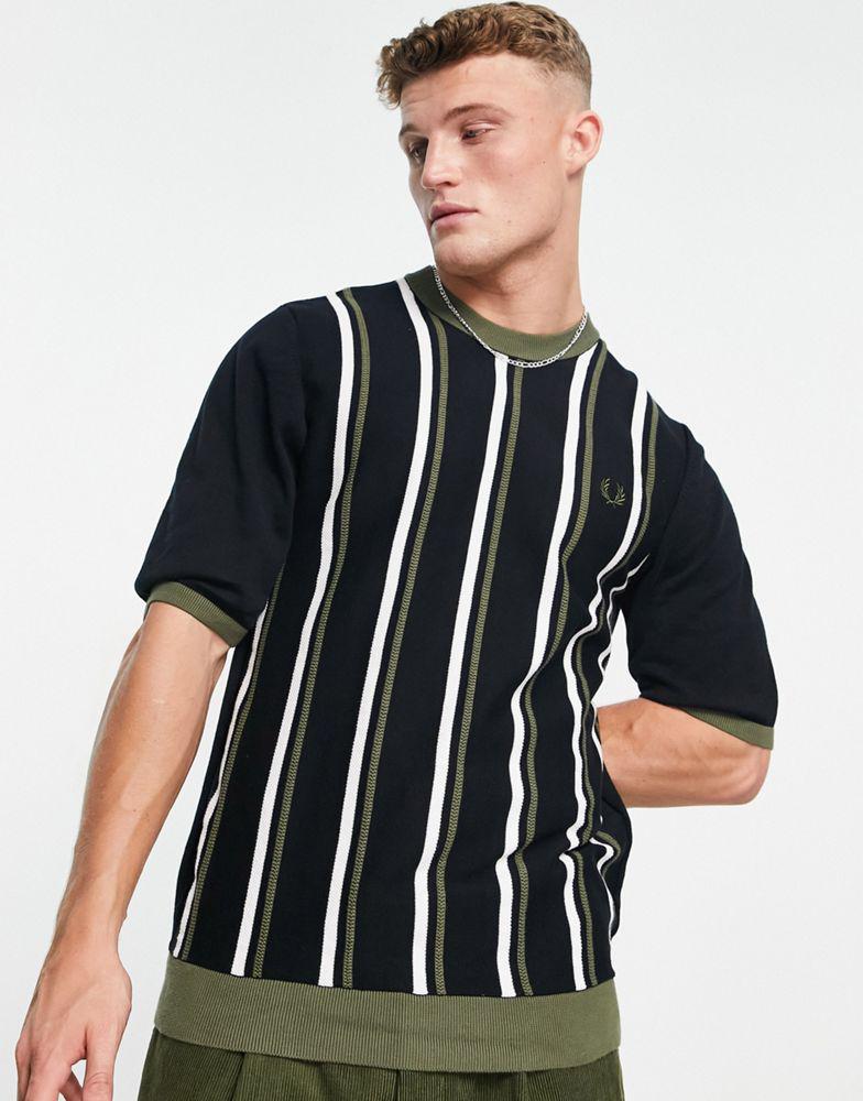 Fred Perry stripe knitted ringer t-shirt in black商品第1张图片规格展示