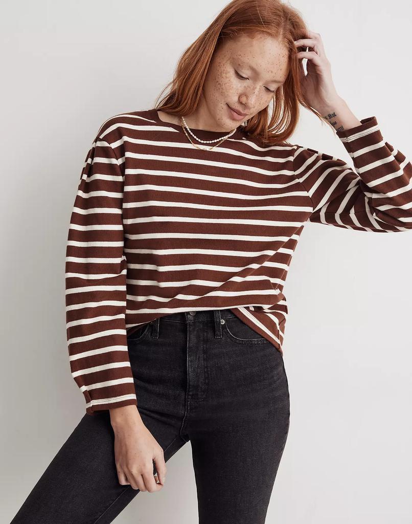 商品Madewell|Pleated Long-Sleeve Tee in Stripe,价格¥537,第3张图片详细描述