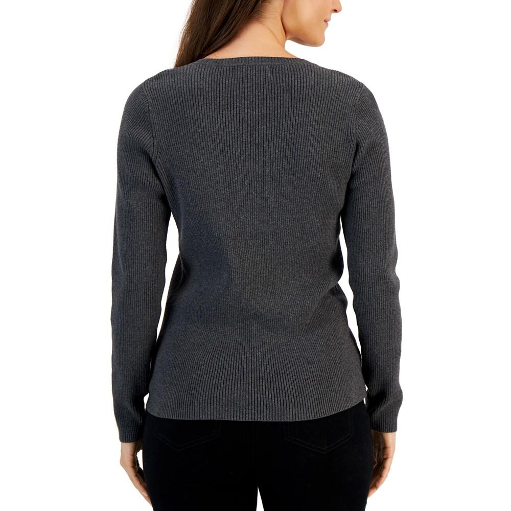 Women's Solid V-Neck Sweater, Created for Macy's商品第2张图片规格展示