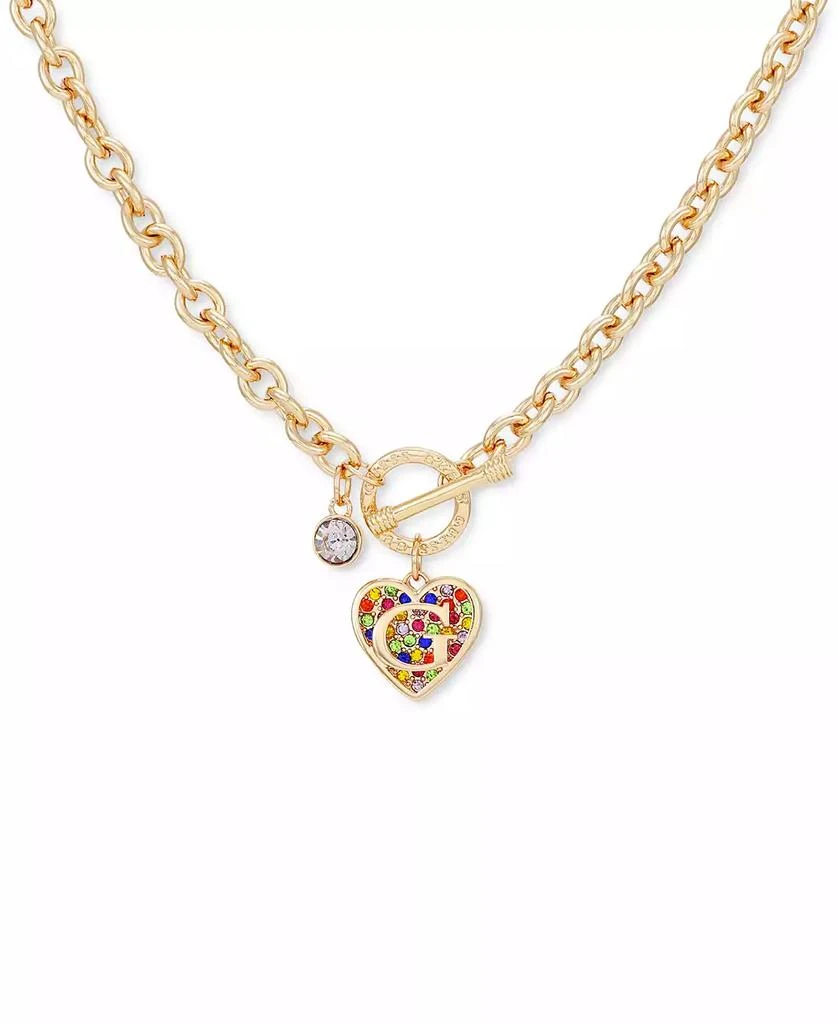 商品GUESS|Gold-Tone Rainbow Pavé Logo Heart 17" Pendant Necklace,价格¥156,第1张图片