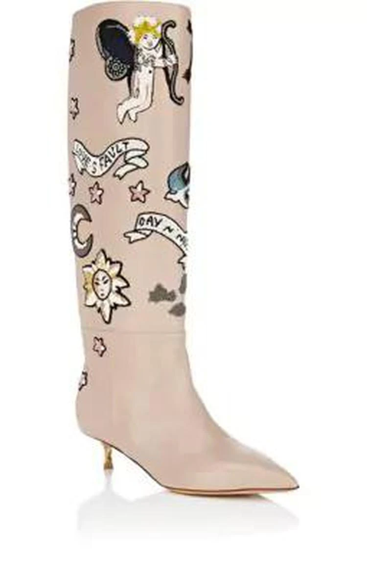 商品Valentino|Loveblade Embroidered Leather Knee Boots,价格¥11744,第2张图片详细描述