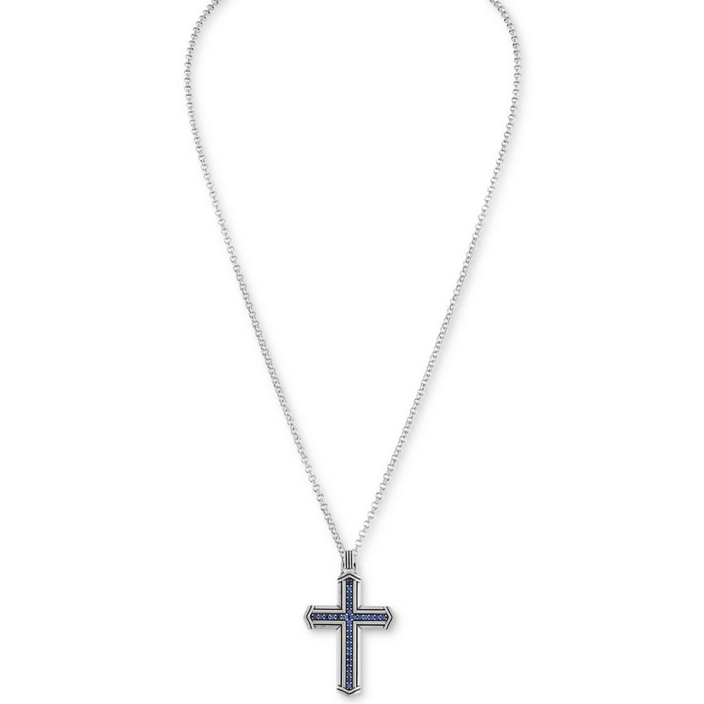 Sapphire Cross 22" Pendant Necklace (5/8 ct. t.w.) in Sterling Silver, Created for Macy's商品第2张图片规格展示