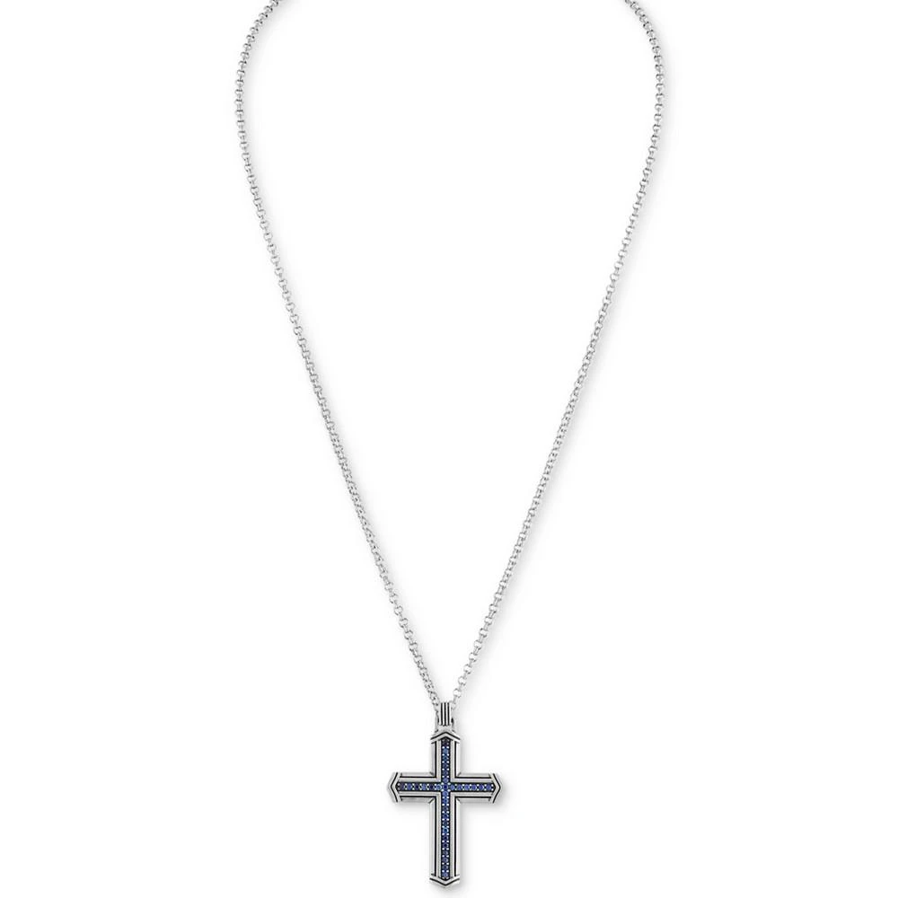 商品Esquire Men's Jewelry|Sapphire Cross 22" Pendant Necklace (5/8 ct. t.w.) in Sterling Silver, Created for Macy's,价格¥1705,第2张图片详细描述