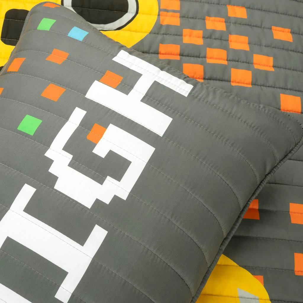 Video Games Reversible Oversized Quilt Gray/Yellow 4Pc Set Twin 商品