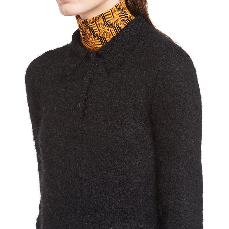 【预售3-7天】PRADA/普拉达 21年秋冬 女士黑色修身马海毛长袖Polo衫P24L1I_1ZOJ_F0002_S_212 商品