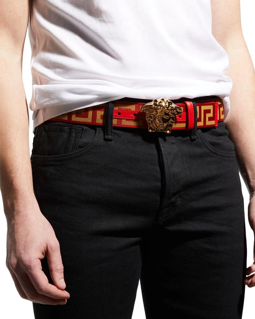 商品Versace|Men's Tonal Medusa/Greek Key Web Belt,价格¥3823,第2张图片详细描述