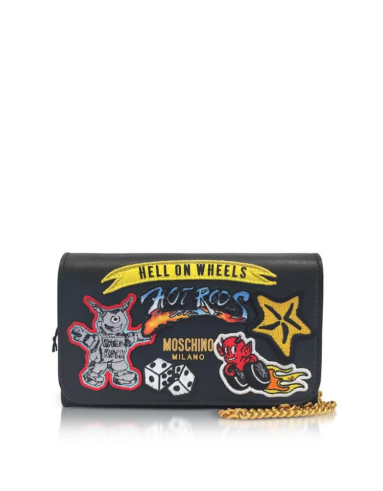 商品Moschino|Moschino 摩斯基诺 Black Leather Wallet Clutch w/Patches,价格¥3417,第1张图片