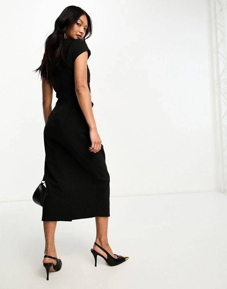 商品ASOS|ASOS DESIGN sweetheart neckline ruched waist midi dress with cap sleeves in black,价格¥446,第2张图片详细描述