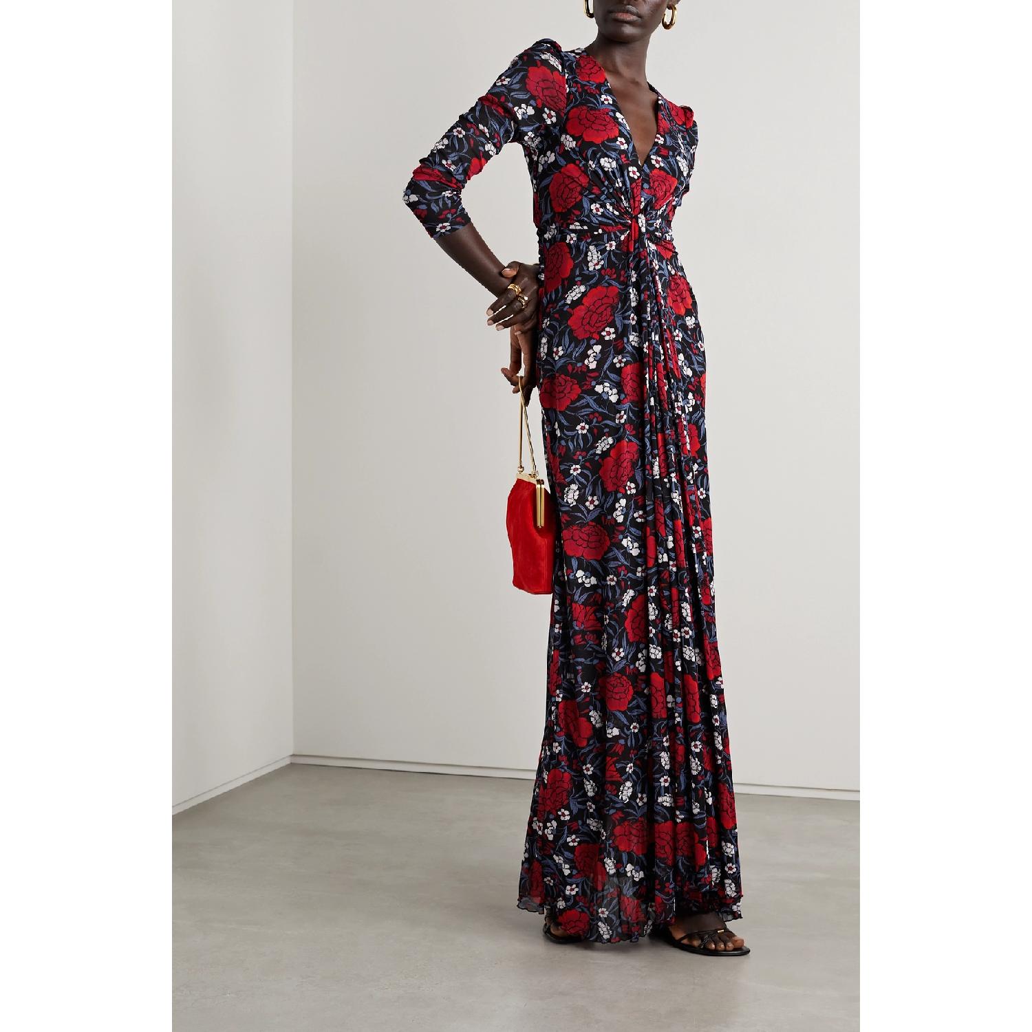 【特惠6.0折】包邮包税【预售7天发货】 DIANE VON FURSTENBERG 23秋冬 女士 连衣裙 Adara 垂坠花卉印花弹力网布超长连衣裙 1647597289317290 DVFDL4Q033PFFFT 商品第3张图片规格展示