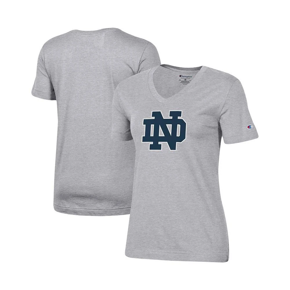 商品CHAMPION|Women's Heathered Gray Notre Dame Fighting Irish Primary Team Logo V-Neck T-shirt,价格¥258,第1张图片