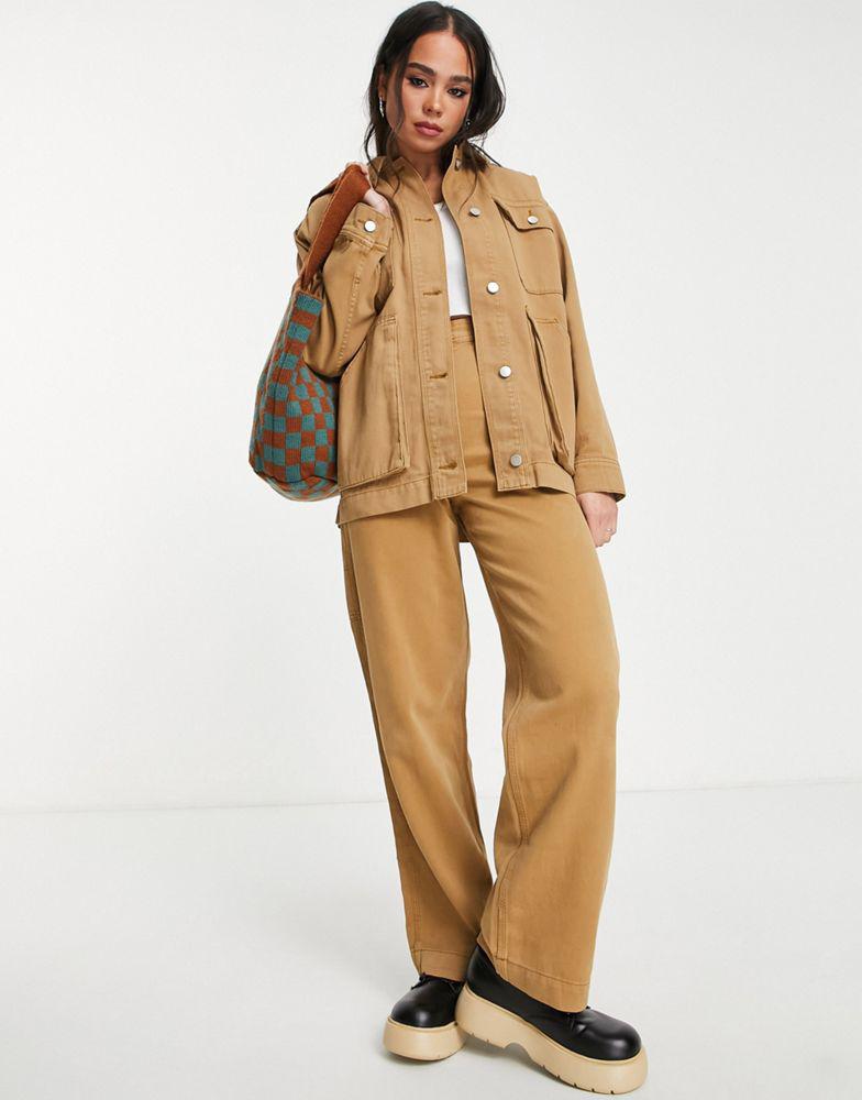 Topshop co-ord oversized utility shacket with front pockets in camel商品第4张图片规格展示