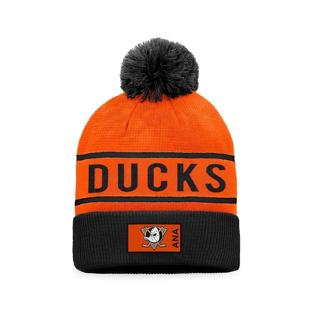 商品Fanatics|Men's Branded Orange, Black Anaheim Ducks Authentic Pro Alternate Logo Cuffed Knit Hat with Pom,价格¥228,第1张图片