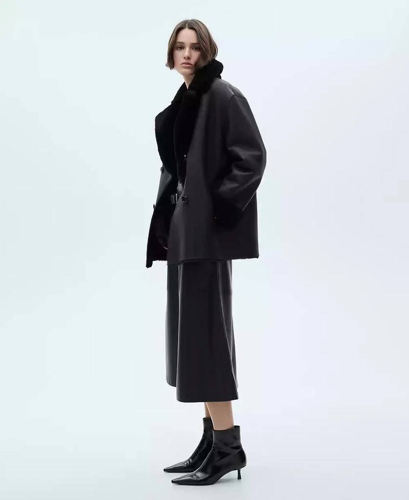 商品Mango|Women's Double-Breasted Leather Coat,价格¥4166,第2张图片详细描述