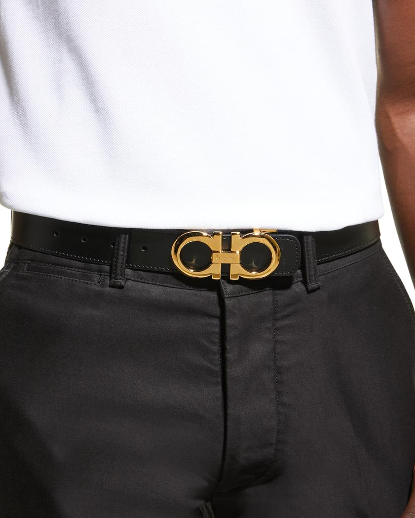 Men's Reversible Double-Gancini Leather Belt (Cut to Size)商品第2张图片规格展示