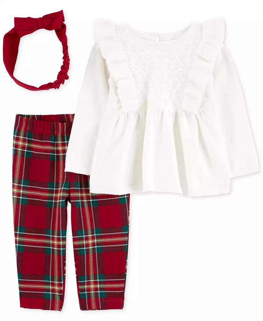 商品Carter's|Baby Girls 3-Pc. Top, Plaid Leggings & Headband Set,价格¥171,第1张图片