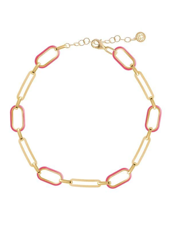 商品Gabi Rielle|14K Gold Vermeil & Fuchsia Enamel Soft Serve Oval-Link Anklet,价格¥460,第1张图片