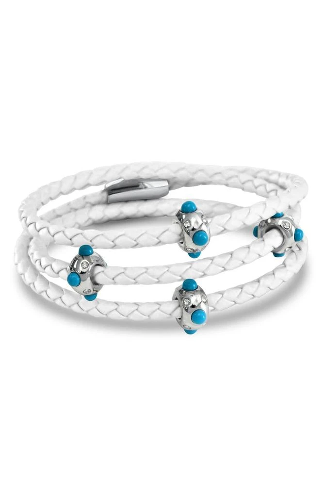 商品Liza Schwartz|Turquoise & Cubic Zirconia Beaded Leather Triple Wrap Bracelet,价格¥599,第1张图片