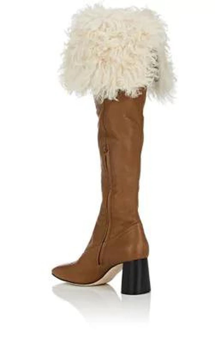 商品Helmut Lang|Shearling-Trimmed Leather Over-The-Knee Boots,价格¥5796,第3张图片详细描述