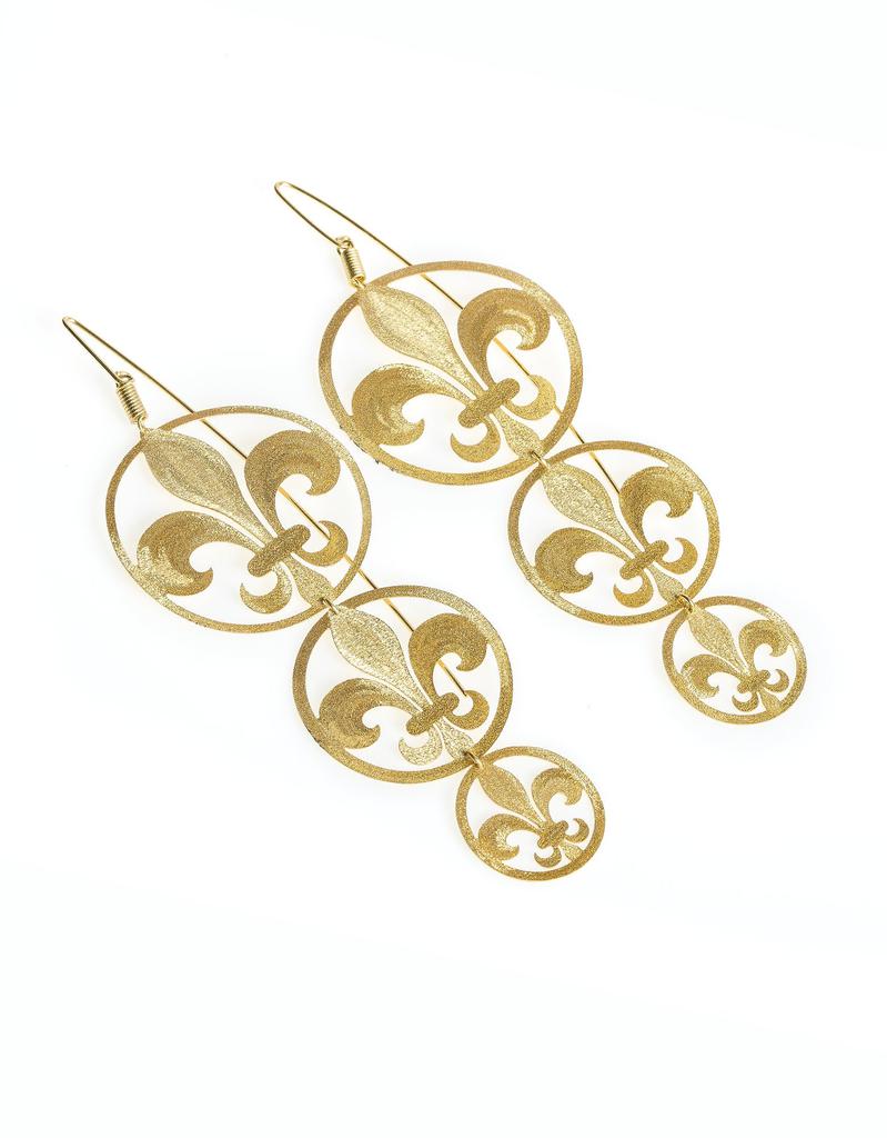 Etched Golden Silver 3 Giglio Earrings商品第1张图片规格展示