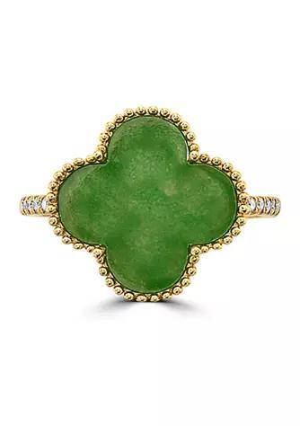 商品Effy|1/10 ct. t.w. Diamond and 3.2 ct. t.w. Green Jade Ring in 14K Yellow Gold,价格¥15766,第1张图片