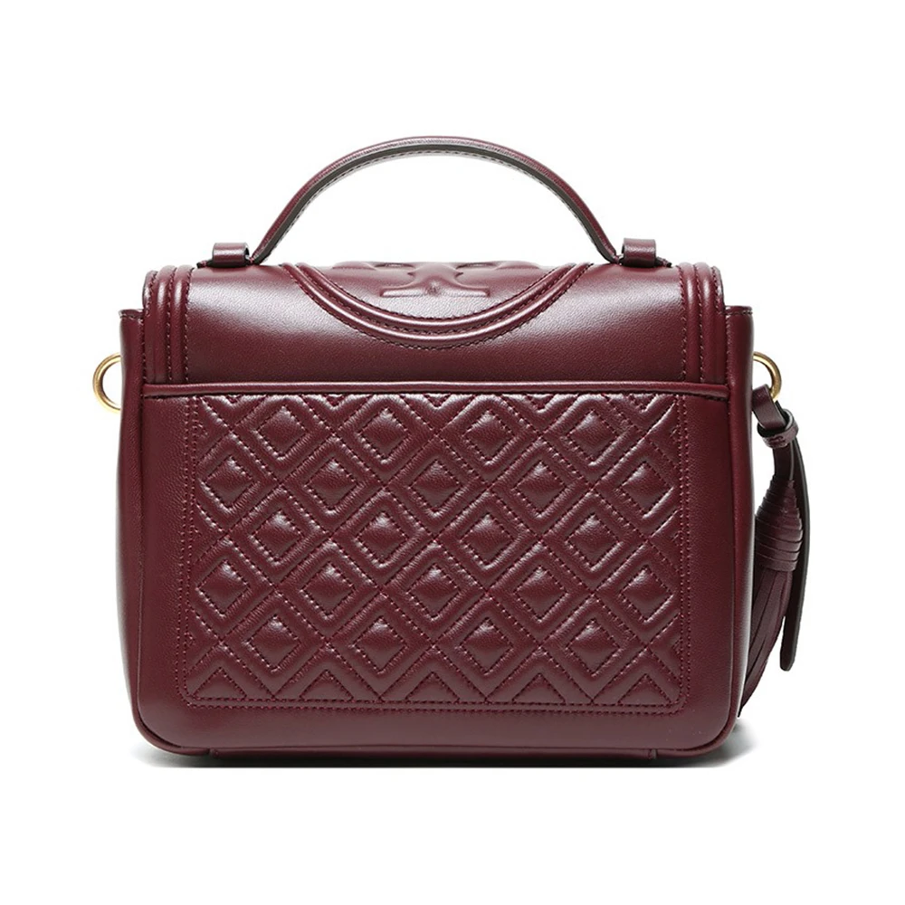 TORY BURCH 女士深红色皮革绗缝流苏细节手提单肩斜挎包 61398-639 商品