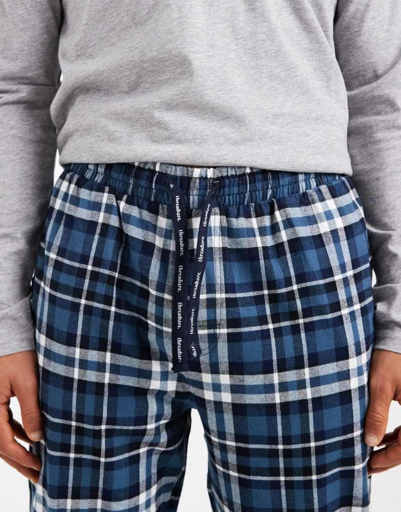 商品Threadbare|Threadbare long sleeve top and trouser pyjama set in grey and navy check,价格¥245,第3张图片详细描述
