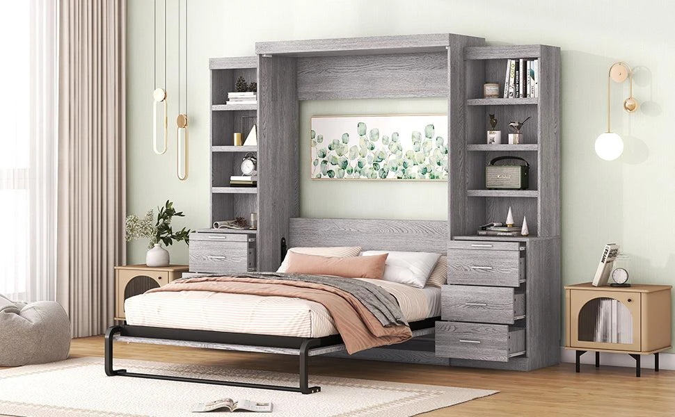 商品Simplie Fun|Full Size Murphy Bed with Storage Shelves and Drawers,价格¥21094,第5张图片详细描述