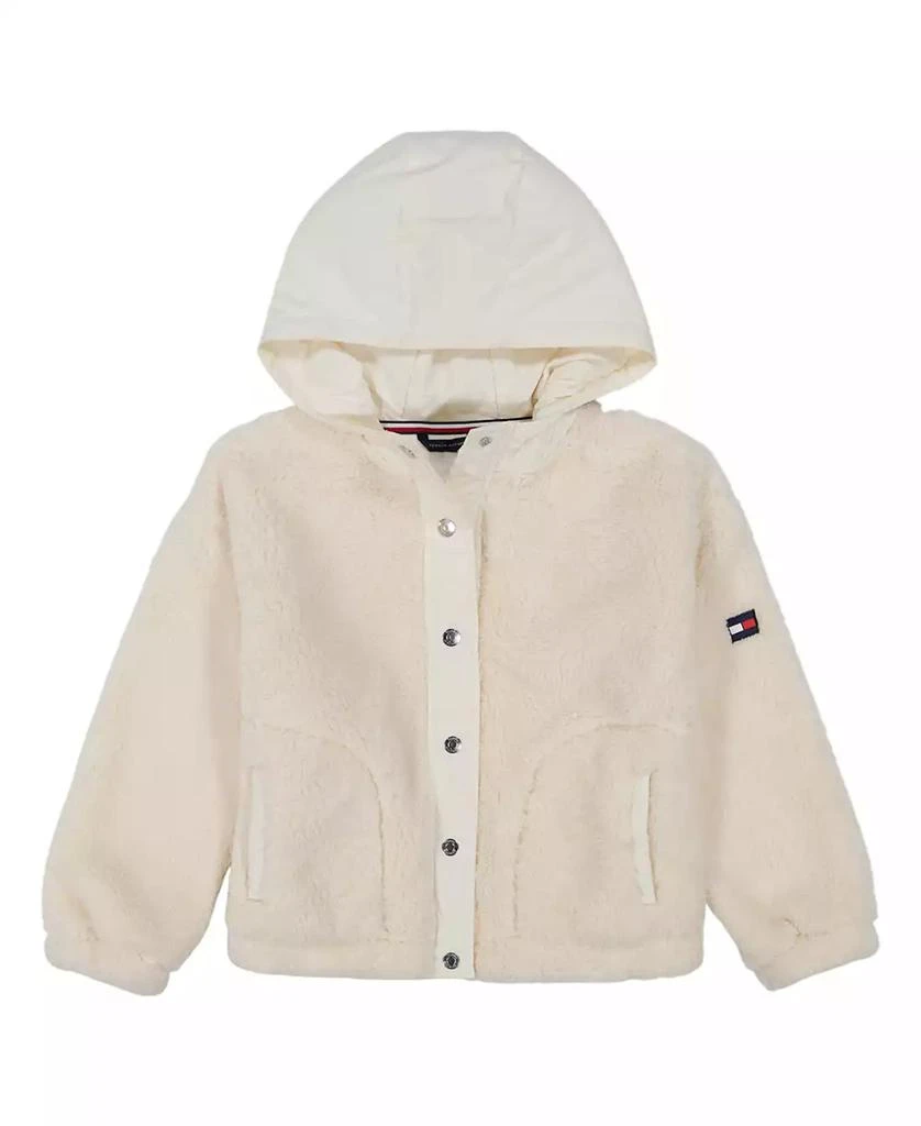 商品Tommy Hilfiger|Big Girls Mixed Media Minky Snap Front Hoodie,价格¥306,第1张图片